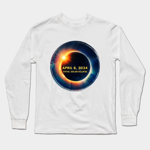 Solar Eclipse April 8 2024 Totality Sun and Moon Eclipse Long Sleeve T-Shirt by Little Duck Designs